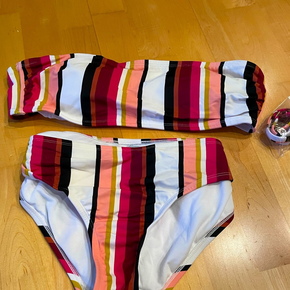 Womens Strapless Striped Bikini